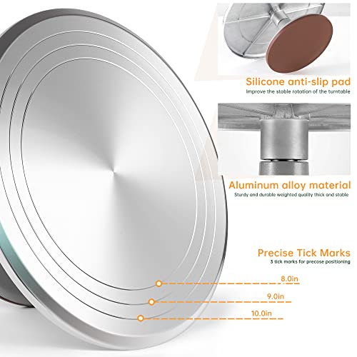 12 Inch Cake Turntable Decorating Stand with Aluminum,Cake Turntable Decorating Kit,Rotating Cake Stand Cake Spinner Stand Leveler Set Pastries Decorations Cake Turner Table Tools