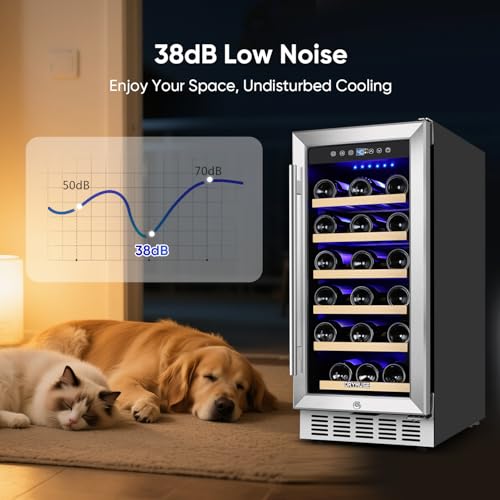 ORYMUSE 15 Inch Wine Cooler Under Counter, 30 Bottle Wine Fridge with Stainless Steel Glass Door, Built-In or Freestanding Wine Cellar with Removable Shelves and Digital Temperature Control