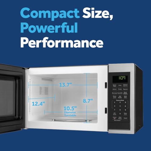 GE Countertop Microwave Oven, Compact 0.9 Cubic Ft., 900-watt Capacity, 7 Auto Cooking Settings, Child-Lock Technology, Kitchen Essentials for The Countertop, Dorm Room or Apartment, Stainless Steel