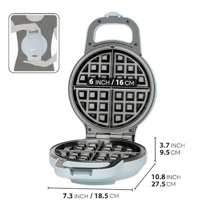 SugarWhisk 6-Inch Flip Belgian Waffle Maker, Ceramic Nonstick,Pale Blue