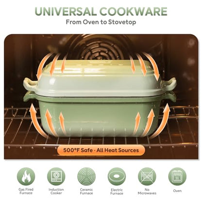 Ryede Enameled Cast Iron Dutch Oven Pot with Lid, Dutch Oven for Sourdough Bread Baking, 10×6 Bread Loaf Pans with Lid for Homemade Bread, Cake, Meatloaf, Oven & Induction Safe (Green, 3.84 QT)