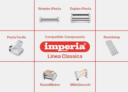 Imperia Pasta Maker Machine- 100% Made in Italy, Heavy Duty Steel Construction, Easy Lock Dial, Wood Grip Handle & Cleaning Brush- Fresh Homemade Italian Spaghetti Fettuccine or Lasagna (Classic Line)