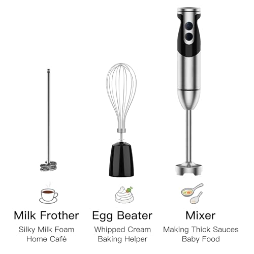 MegaWise Blender Handheld 12-Speed Stainless Steel Electric Hand Blender, 3 in 1 Immersion Handheld Blender，with Sturdy Titanium Plated Stainless Steel Blades(black)