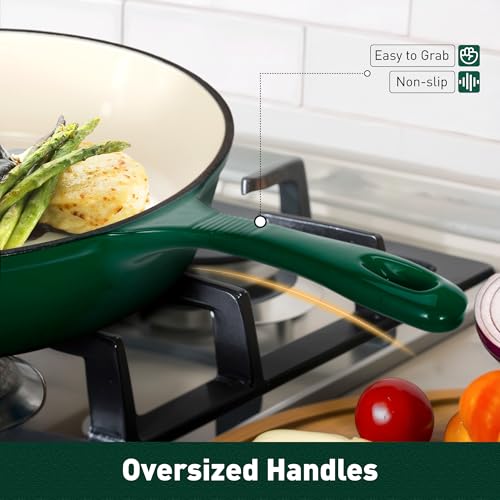 DishDelight Enameled Cast Iron Pots and Pans Set, 7 Piece Dutch Oven Set with Lids, Enamel Coated Non Toxic Cookware, PFOA&PFAS Free, Emerald