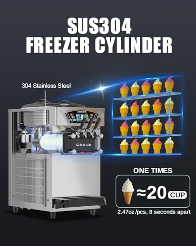 Commercial Ice Cream Maker, 6.8-8.4 Gal/H, 2 * 8L Hopper 110V Countertop Soft Serve Ice Cream Machine, 3 Flavors Puffing Alarm Pre-Cooling For Shops Cafes Dessert Stores, Auto Clean & Touch Screen