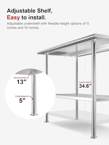 Atelicf All-Stainless Steel Prep Table, 24 X 48 Inch, with Rounded-Corner Backsplash and Adjustable Undershelf, Heavy-Duty for Outdoor Use,Restaurants,Hotels,Workshops,Kitchens,Gardens, and Garages