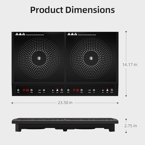 Waatfeet Double Induction Cooktop,Portable Induction Cooker with 2 Burner Independent Control,Ultrathin Body,10 Temperature,1800W-Multiple Power Levels,3 Hour Timer,Safety Lock