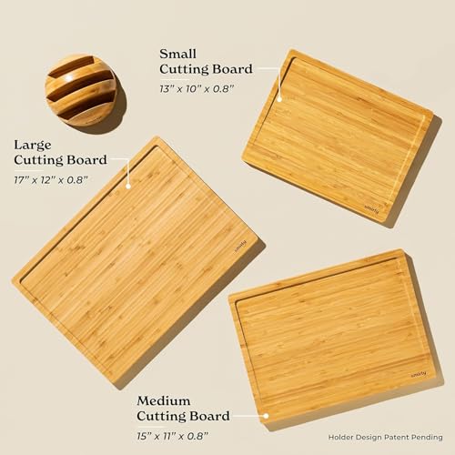 SMIRLY Wooden Cutting Boards For Kitchen - Bamboo Cutting Board Set with Holder, Wood Cutting Board Set, Cutting Board Wood, Wooden Chopping Board, Wooden Cutting Board Set