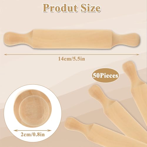 WOPPLXY 50 Pcs Mini Rolling Pin, 5.5 Inches Wooden Rolling Pins, Mini Rolling Pins Bulk, Mini Wood Rolling Pin for Home Kitchen Fondant Pastry Pizza Baking and Crafting