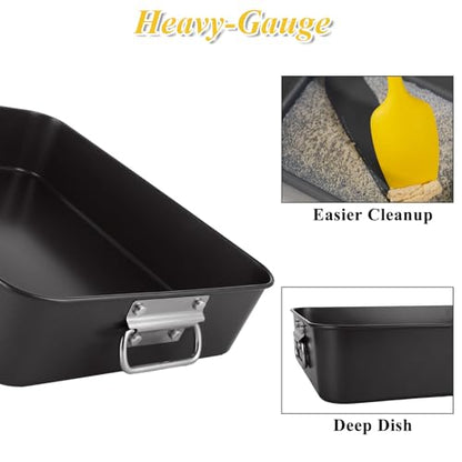 CYEAH 2 Pack Lasagna Pan Deep Baking Pan for Oven, 13.7 in & 16 inch Baking Dishes for Oven, Roasting Pan Brownie Pan with Handles, Nonstick Rectangle Cake Pans Sets for Baking Cooking, Black