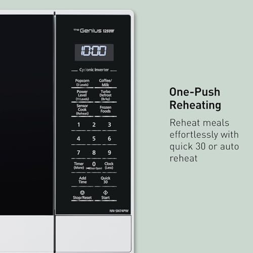 Panasonic NN-SN75LW cu.ft Cyclonic Inverter Countertop Microwave Oven 1250Watt Power with Genius Sensor Cooking, 1.6 cft, White