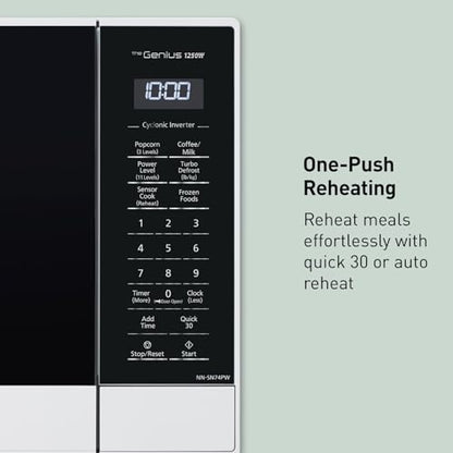 Panasonic NN-SN75LW cu.ft Cyclonic Inverter Countertop Microwave Oven 1250Watt Power with Genius Sensor Cooking, 1.6 cft, White