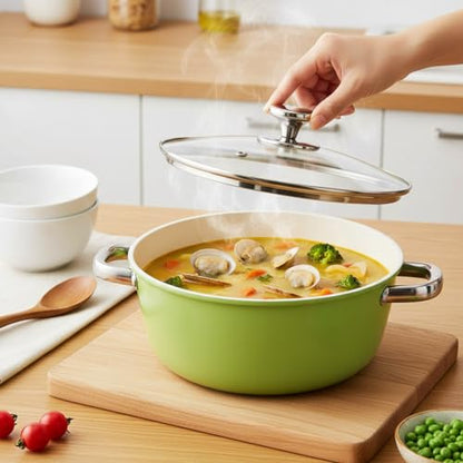 ZENFUN Ceramic Nonstick Stock Pot with Lid, 4.2 Quart Soup Pot, Cooking Pot Stew Pots, Induction Compatible Stockpot, Avocado Green