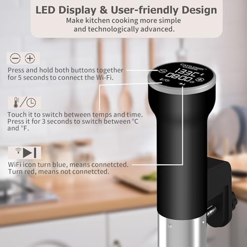 CATTLEMAN Sous Vide Machine WiFi, IPX7 Immersion Circulator, 1000W