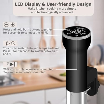 CATTLEMAN Sous Vide Machine WiFi, IPX7 Immersion Circulator, 1000W