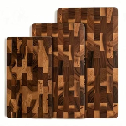 3 Packs Acacia Wood Cutting Board Set，Durable Chopping Board with Built-in Ergonomic Handles & Deep Juice Grooves，Block for Kitchen Prep & Charcuterie Serving