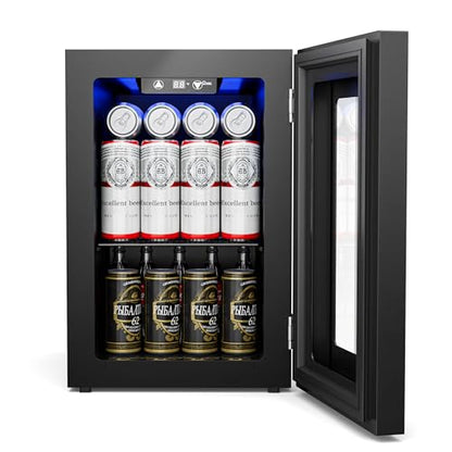 18L Beverage Refrigerator Cooler, 24-Can Mini Fridge with Glass Door