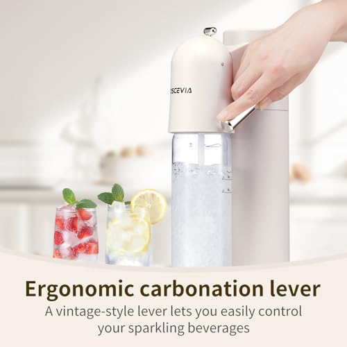 Sparkling Water Machine, Seltzer & Carbonator for Drinks, Soda Steaming Dispenser, Carbonator Machine with 2 BPA Free Bottles(1L), Compatible with Screw-in 60L CO2 Cylinder(NOT Included), White