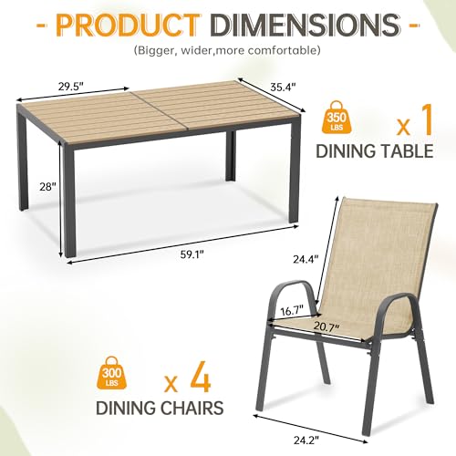 PIZZELLO 5-Piece Outdoor Dining Set w/ 60" Outdoor Table and 4 Chairs