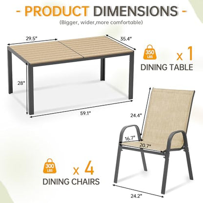 PIZZELLO 5-Piece Outdoor Dining Set w/ 60" Outdoor Table and 4 Chairs