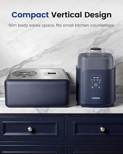 Oplace 4-in-1 Compressor Ice Cream Maker (1.0Qt), No Pre-Freezing, Automatic Yogurt Maker, Gelato Sorbet Frozen Yogurt Soft Serve Machine, Compact Vertical Design for Home Kitchen(Blue)