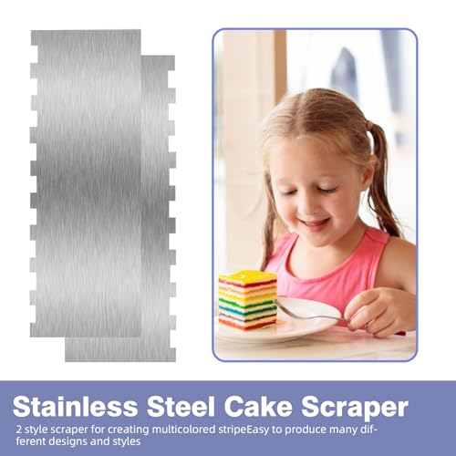 9 Inch Stainless Steel Cake Scraper, Cream Cake Scraper Sided Patterned Edge Stripe Edge Smoother Scraper Cake Smoother Frosting Scraper Cake Decorating Comb for Mousse Butter Cream