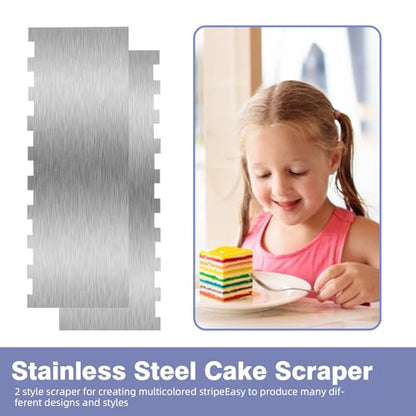 9 Inch Stainless Steel Cake Scraper, Cream Cake Scraper Sided Patterned Edge Stripe Edge Smoother Scraper Cake Smoother Frosting Scraper Cake Decorating Comb for Mousse Butter Cream