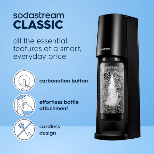 Sodastream Classic |Soda Machine and Sparkling Water Maker Kit (Black) With 60L CO2 Canister and Carbonating Bottle