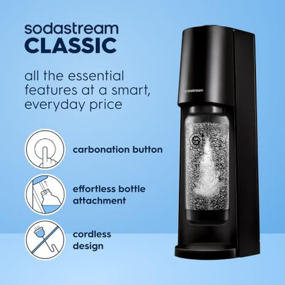 Sodastream Classic |Soda Machine and Sparkling Water Maker Kit (Black) With 60L CO2 Canister and Carbonating Bottle