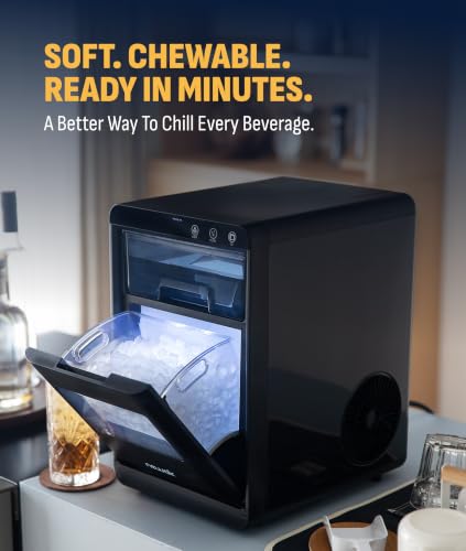 Nugget Ice Maker Countertop | 44 lbs/Day Pebble Ice Machine with Self-Cleaning | Soft Chewable Pebble & Sonic-Style Ice | Black Stainless Steel