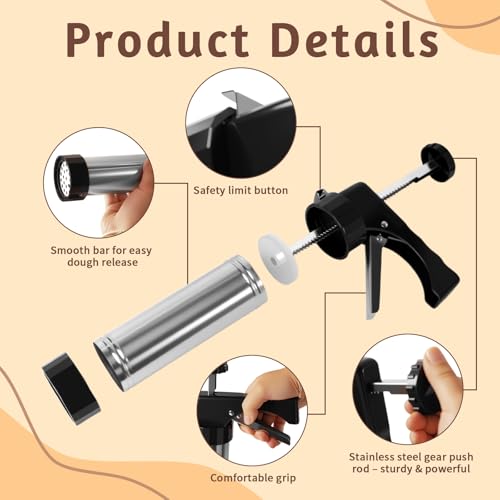 Tiaforza Stainless Steel Cookies Press Set, Churro Maker Machine, Cookie Press Gun Kit with 13 Cookie Discs, 8 Piping Tips and 2 Clean Brushes for DIY Biscuit/Cake Maker and Decorating Baking Supplies