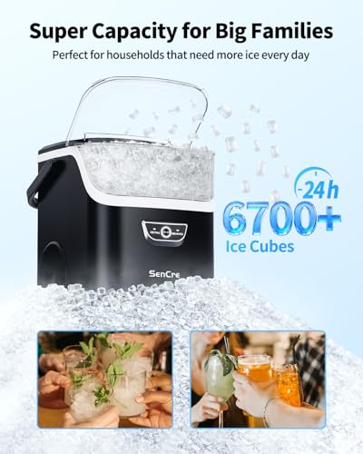SenCre Nugget Ice Maker with Handle 40lbs/Day Countertop Ice Maker Soft Ice