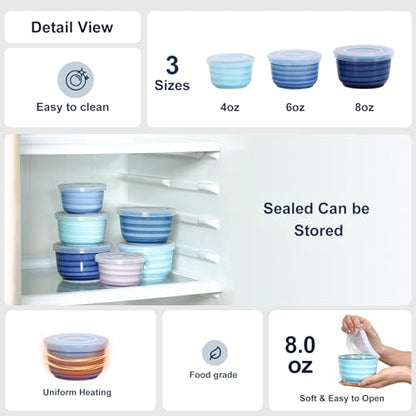 Selamica Ramekins with Lids 8 oz, Creme Brulee Ramekins Oven Safe, Souffle Dishes Porcelain Custard Cups for Baking, Small Bowls for Dipping, Pudding, Ice Cream, Set of 6, Gradient Blue