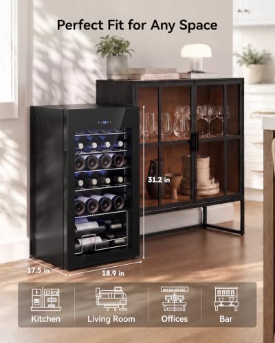 Feelfunn 25 bottle Wine Cooler Refrigerator,Freestanding Wine Fridge,Black