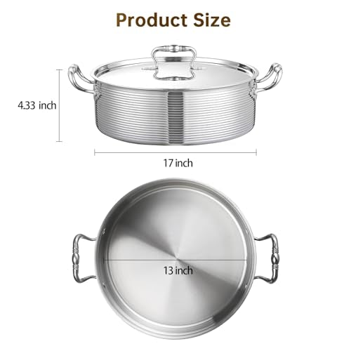 DELARLO Tri-Ply Stainless Steel 8QT Stock Pot,13 inch Everyday Pan with Lid, Kitchen Induction Deep Saute Pan,shabu shabu pot High Side Cooking Hot Pot Oven Safe Up to 600℉