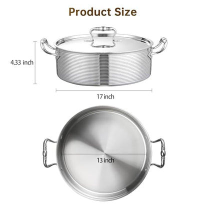 DELARLO Tri-Ply Stainless Steel 8QT Stock Pot,13 inch Everyday Pan with Lid, Kitchen Induction Deep Saute Pan,shabu shabu pot High Side Cooking Hot Pot Oven Safe Up to 600℉