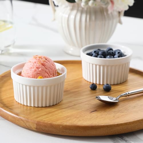 MALACASA Ramekins 4 oz Oven Safe, Porcelain Creme Brulee Ramekins Pudding Custard Cups Small Ceramic Souffle Dishes Ramakan Ramiken Ramicans Baking Bowls Set of 6, White, Series RAMEKIN-DISH