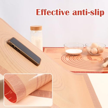 Non-slip Silicone Pastry Mat Extra Large with Measurements 16''By 26'' for Silicone Baking Mat, Counter Mat, Dough Rolling,Oven Liner,Fondant/Pie Crust By Folksy Super Kitchen Red