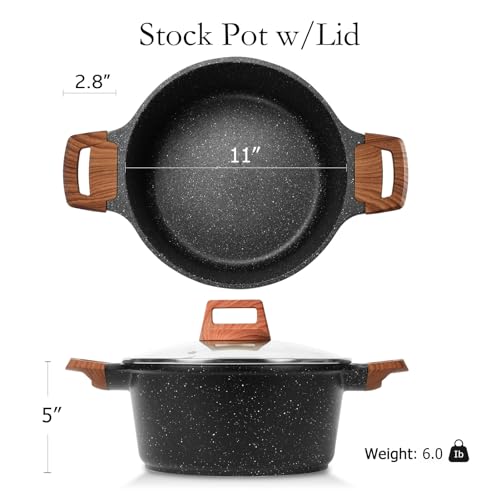 ESLITE LIFE Nonstick Stock Pot with Lid, 7 Quart Granite Casserole Large Soup Pot Pasta Cooking Pot, Induction Compatible, PTFE & PFOA Free, Black