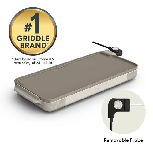 bella 10" x 20" Electric Griddle with EverGood™ Ceramic Nonstick Coating, Removable Temperature Probe, Dishwasher-Safe Drip Tray & Cool Touch Handles, Cook up to 10 Eggs, 1500 Watt, Oatmilk