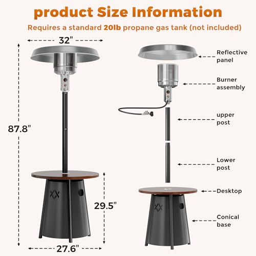 Pamapic 50,000 BTU Outdoor Heaters for Patio with Round Table Design, Premium 304 Stainless Steel Burner, Triple Protection System Propane Patio Heater for Porch Garden, Residential & Commercial Use