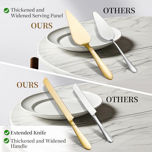 Cake Cutting Set for Wedding - Extended Cake Knife and Server Set Thickened Stainless Steel 13.0" Cake Cutter 10.49" Pie Spatula Great for Birthday Anniversary Christmas Gift 2 Pcs Gold