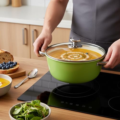 ZENFUN Ceramic Nonstick Stock Pot with Lid, 4.2 Quart Soup Pot, Cooking Pot Stew Pots, Induction Compatible Stockpot, Avocado Green