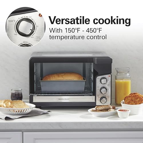 Hamilton Beach Easy View XL Toaster Oven with Sure-Crisp® Air Fry, 6 Slice Capacity, Black with Stainless Steel Accents, R31460 (Renewed)