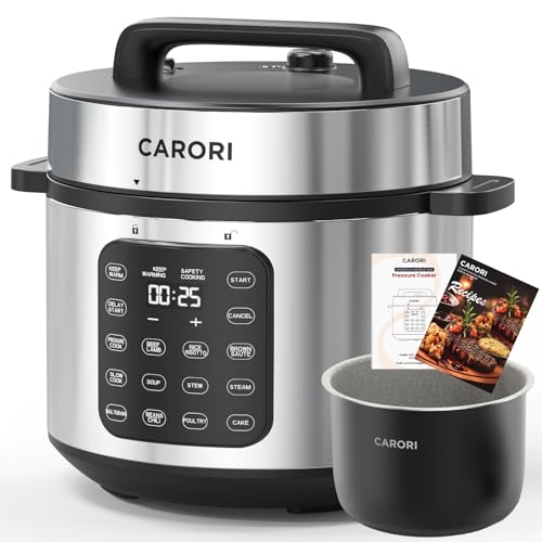 CARORI 8Qt Electric Pressure Cooker, 9-in-1 Multifunction, IMD Touchscreen, Non-Stick Pot. 1200W for Instant Feast. Olla de Presion (Ollas). Safe Venting.Rice,Slow,Steamer, Sauté, Warmer, Silver