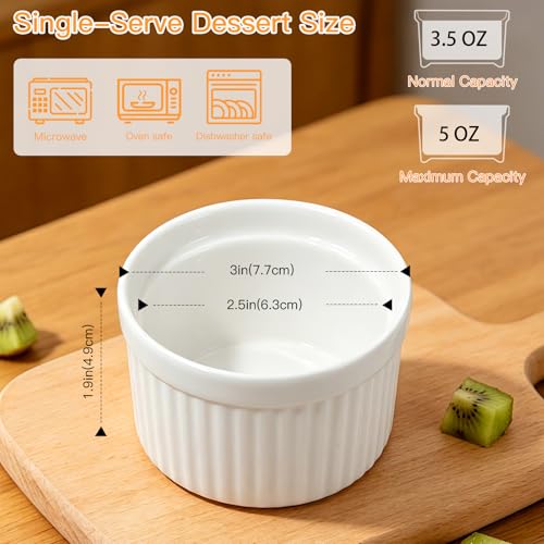 4Pcs Ceramic Ramekins Oven Safe, Creme Brulee Ramekins for Baking, Small Bowls Dipping Sauce Dish Classic Style (5 OZ)