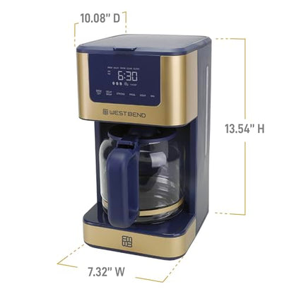West Bend Timeless 12-Cup Programmable Coffee Maker with Brew Strength Selector for Hot and Iced Coffee, Includes 1-4 Cup Brew Option and Permanent Filter