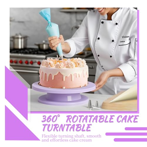 Cake Stand Rotating Turntable kit with Reusable Piping Bag and Piping Tips,Offset Spatula,Cake Decorating Tools for Beginners