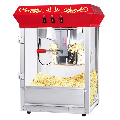 Great Northern Popcorn Company 6100 8 ounce Foundation Red Antique Style Popcorn Popper Machine, Red Floral, Counter-top Popper Machine