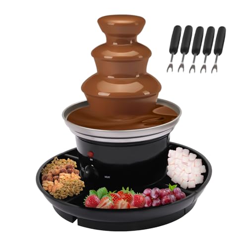 Chocolate Fountain, 3-Tier Chocolate Fountain Machine, Stainless Steel Fondue Fountain with 5 Forks & Food Tray, for Birthday Party Wedding Celebration